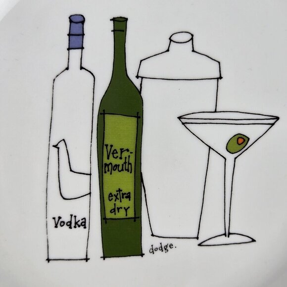 Cocktail by Ursula for Signature Set of 4 White Dessert Plates Cocktail Graphics - Picture 5 of 8